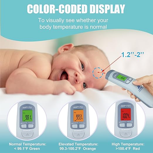 Amplim Medical Grade Forehead Thermometer for Adults, Kids, Baby, Non-Contact Digital Infrared Thermometer, Instant Read, Accurate & Fast Fever Detection, for Home, Clinic, Office Use-CubbioJoy