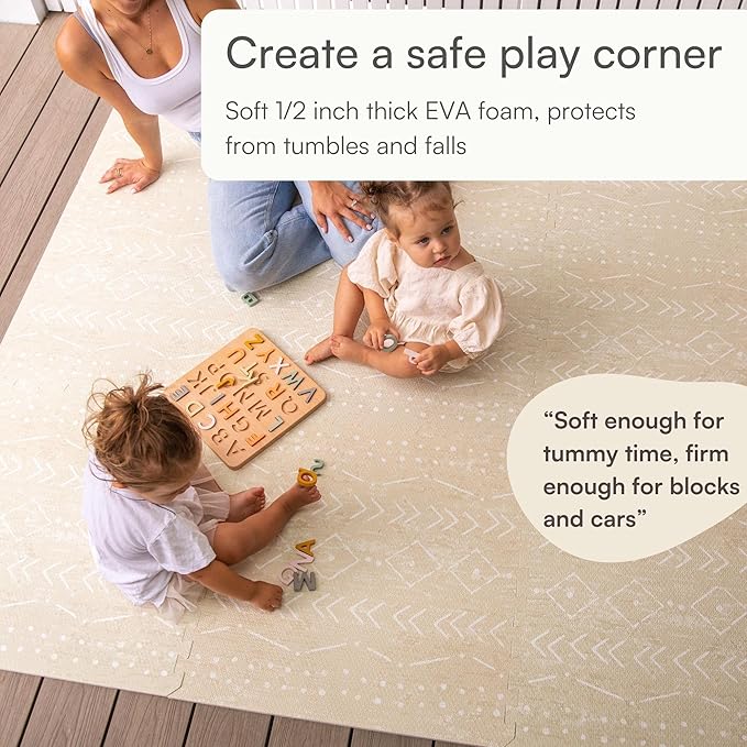 Baby Play Mat for Floor – 4x6ft Beige | Soft Non Toxic Premium EVA Foam Tiles for Tummy Time, Crawling & Playroom – Waterproof Interlocking Floor Mat for Babies & Toddlers by Lillefolk (6 Tiles)-CubbioJoy