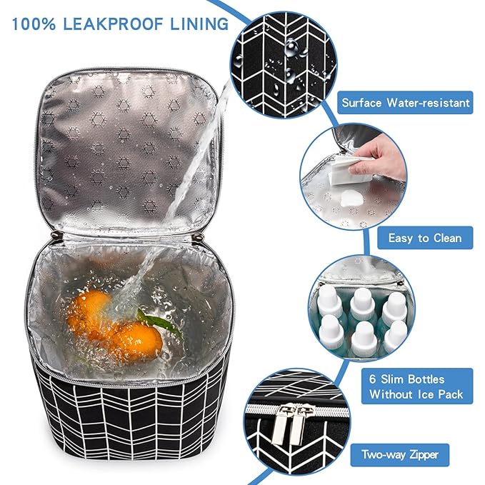 BreastMilk Cooler Bag with Ice Pack Fits 4 Baby Bottles Up to 9 Ounce, Baby Bottle Bag Fits for Nursing Mom Daycare, Black-CubbioJoy