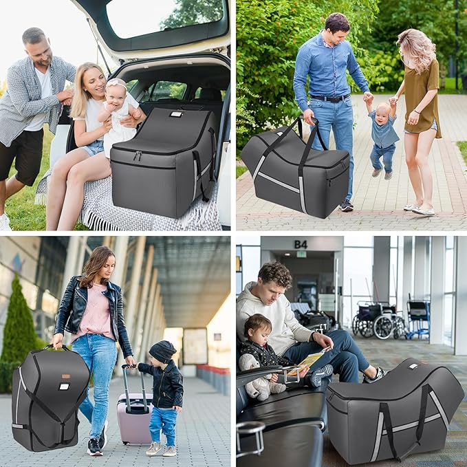 Infant Car Seat Travel Bag for Airplane Compatible with All Nuna Pipa Car Seat and Base,Chicco KeyFit 30 and Base, Padded Car Seat Bags for Air Travel,Car Seat Gate Check Bag with Side Pocket, Gray-CubbioJoy