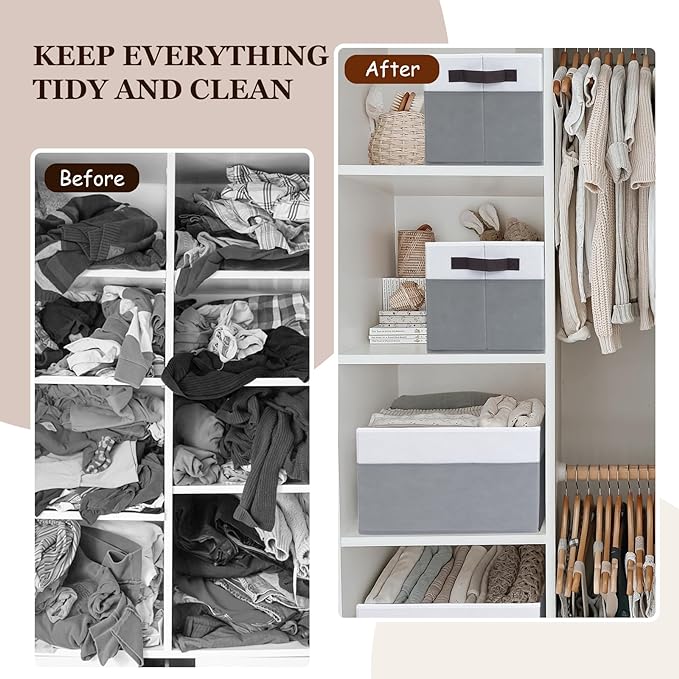 Criusia Large Storage Baskets 8 Pack Versatile Fabric Storage Bins for Closet Cabinet Wardrobe Nursery Pantry | Nursery Organizer Bins for Baby Diaper Toys Clothes | Housewarming Mothers Day Gift-CubbioJoy