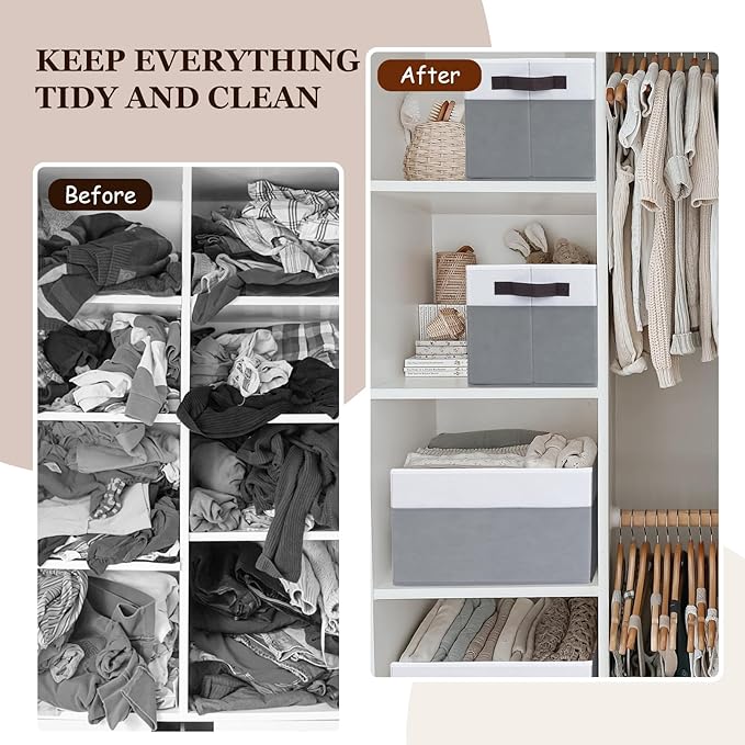 Criusia Closet Organizers and Storage Baskets - 6 Pack Shelf Organizer Bins with Handles - Clothes Storage Bins for Bedroom Nursery Home Closet Organization - Blanket Toy Storage Organizer-CubbioJoy