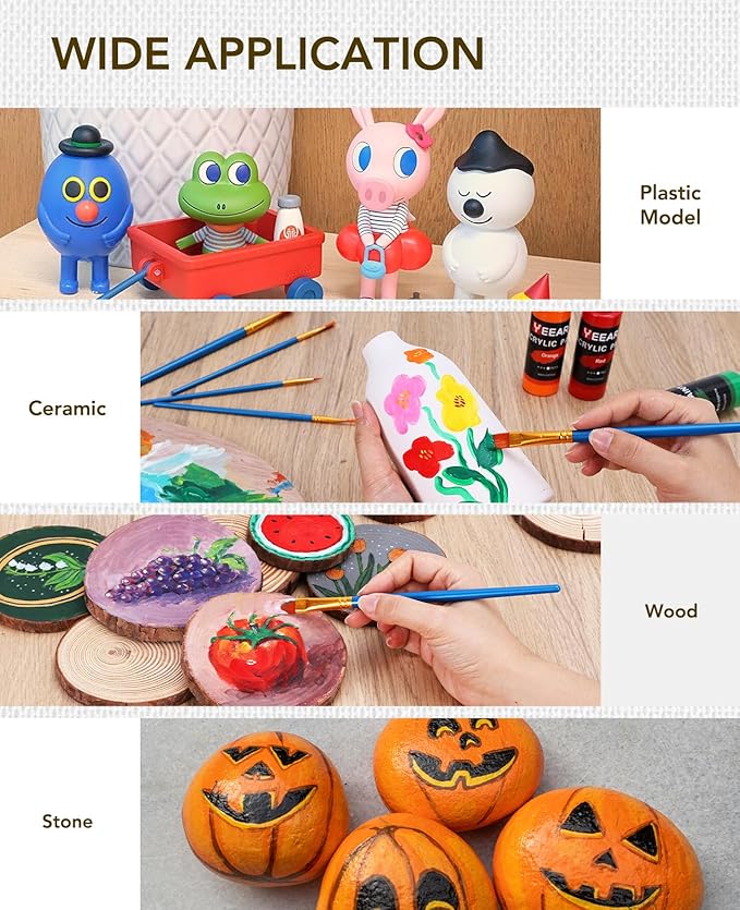 24 Colors Acrylic Paint Set, 2oz Bottles Classic Color, Rich Pigmented Canvas Paint Set, Premium Non-toxic Acrylic Paint for Artists, Kids & Adults, Art Supplies for Canvas Painting Rocks Wood Ceramic Model with 10 Brushes & Palette-CubbioJoy