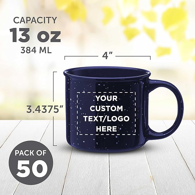DISCOUNT PROMOS Custom Ceramic Campfire Coffee Mugs 13 oz. Set of 50, Personalized Bulk Pack - Perfect for Tea, Espresso, Cappuccino, Hot Cocoa - Blue-CubbioJoy