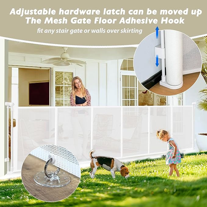 150" Extra Wide Retractable Baby Gates Dog Gate for Large Opening, 41" Extra Tall Mesh Pet Gate, Long Child Safety Gates with Fiberglass Rods for Stairways, Doorways, Hallways - Indoor/Outdoor Use-CubbioJoy
