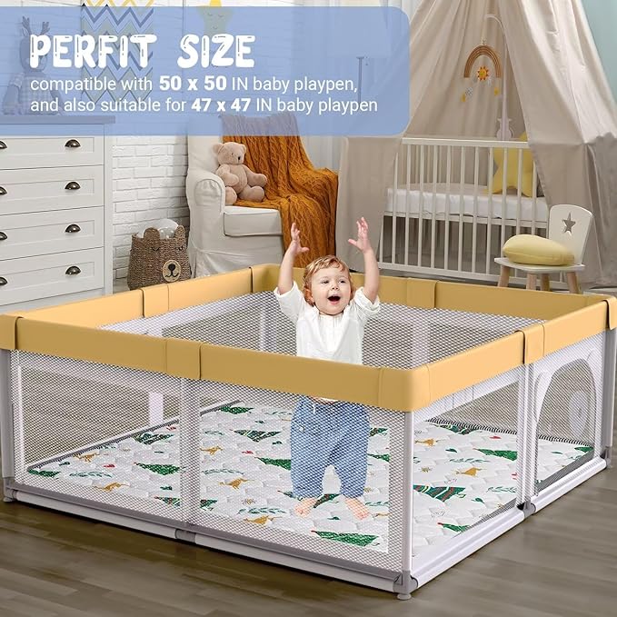 Baby Play Mat 50" X 50" Playpen Mat Thicken One-Piece Baby Crawling Mat Non-Slip Cushioned Baby Floor Play Mat Activity Playmats for Babies and Toddlers Infants Play & Tummy Time (50x50, Tree)-CubbioJoy