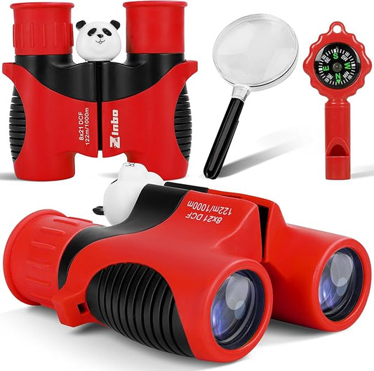 Binoculars for Kids 8x21 High-Resolution Real Optics with Magnifying Glass & Whistle Compass, Kids Binoculars for 3-12 Years Boys and Girls, Best Kids Toys for Outdoor Bird Watching, Hiking, Travel-CubbioJoy