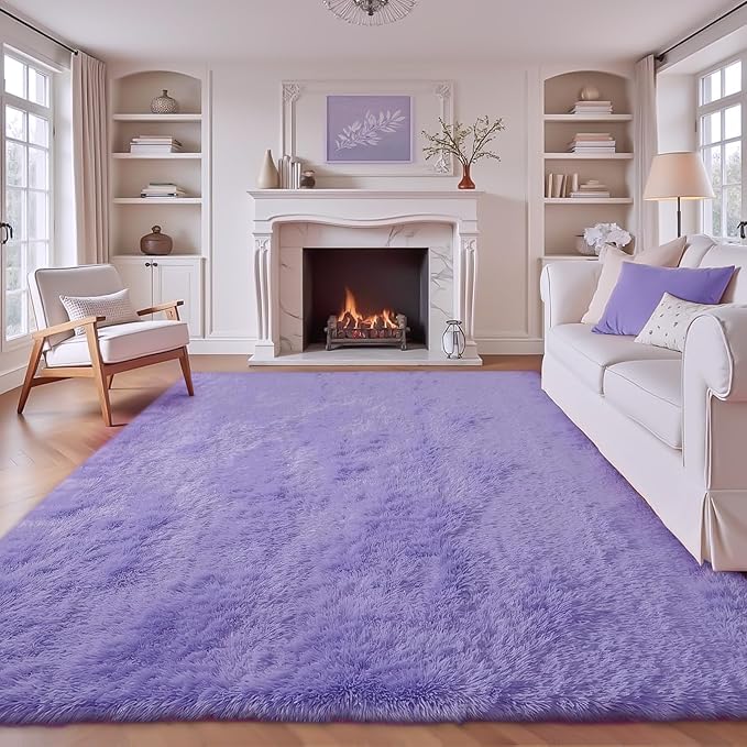 6x9 Area Rug for Living Room: Fluffy Shag Soft Washable Rugs Large Fuzzy Plush Indoor Carpet for Bedroom Nursery Playroom Kids Girls Boys Room (Purple, 6'x9')-CubbioJoy