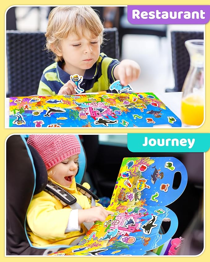 Benresive Reusable Sticker Book for Toddlers 2-4 Years, Fun Travel Stickers for Kids, Waterproof Sticker Books for Toddlers 1-3, Crafts Activities for Todddlers 1-3 2-4 3-5 - Ocean World-CubbioJoy