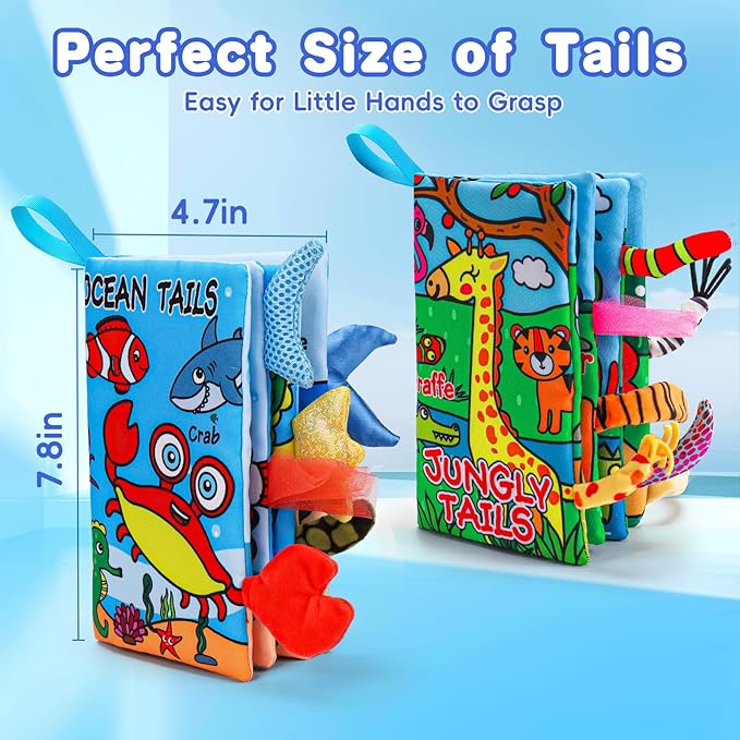 2PCS Baby Books 0-6 Months Tummy Time Infant Toys 0-3 Months High Contrast Baby Sensory Toys 3-6 6-12 Months Newborn Essentials Must Haves Crinkle Touch Feel Busy Soft Books for Babies Shower Gifts-CubbioJoy