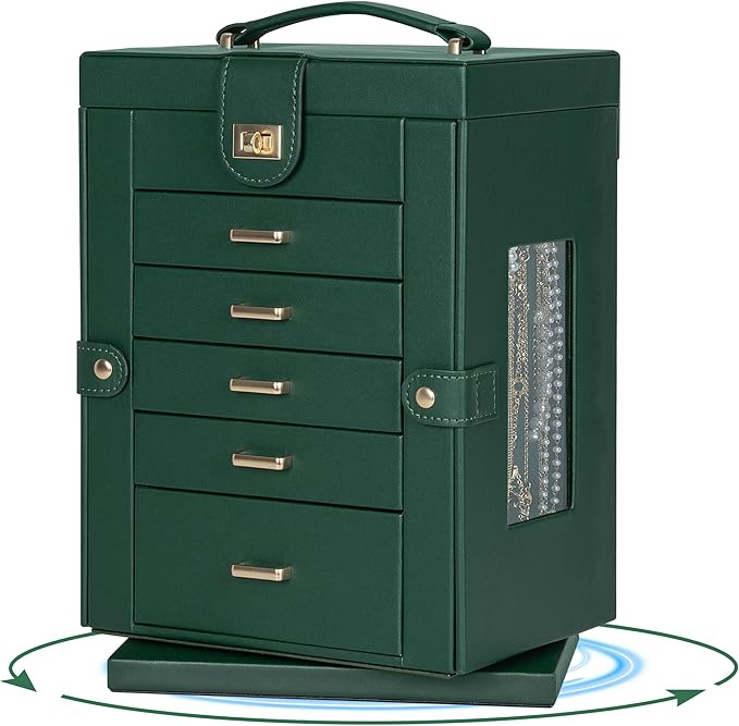 AKOZLIN 360° Rotating Jewelry Box 6-Tier Organizer Functional Jewelry Storage Case for Women Girls Ring Necklace Earring Bracelet Holder with Mirror-CubbioJoy