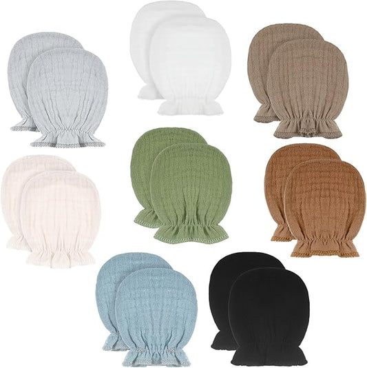 8 Pairs Newborn Baby Muslin Mittens 0-6 Months No Scratch Elastic Wrist Soft Breathable Gloves Bulk Cotton for Infant-CubbioJoy