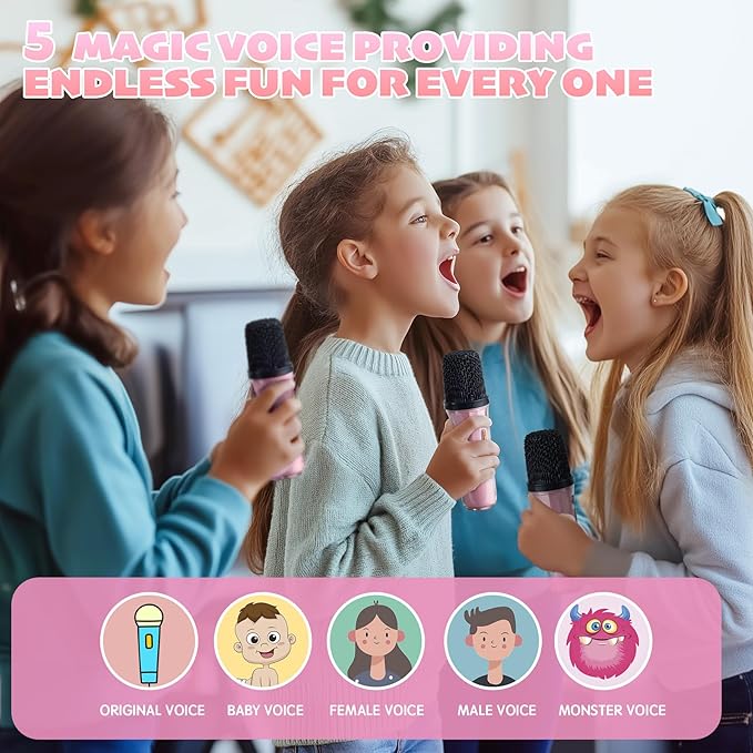 Karaoke Machine for Kids & Adults, Portable Bluetooth Mini Karaoke Speaker with 2 Wireless Microphone and Lights, Birthday Gifts for Girls & Boys, Toys for Girls, Family Home Party (Pink)-CubbioJoy