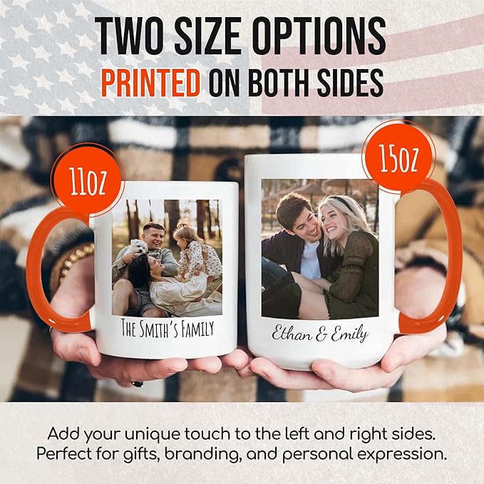 Custom Mug Upload Your Picture Personalized Coffee Mug with Photo Text Name Customized Cup Unique Ideas Gifts for Men Women Mom Dad Girlfriend Boyfriend Friend Family (Orange, 15oz)-CubbioJoy