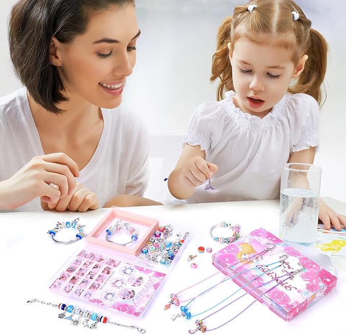 AIPRIDY Charm Bracelet Making Kit,Unicorn Mermaid Crafts Gifts Set Can Inspires Imagination and Creativity,Jewelry Making Kit Perfect Gifts for Girls 5-12 Years Old (72 Pieces Rose)-CubbioJoy