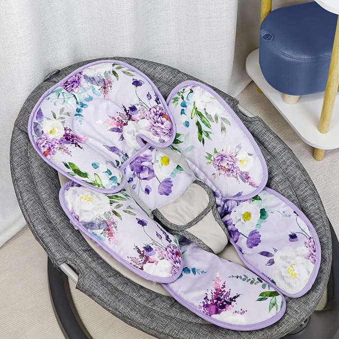 2 in 1 Infant Car Seat Insert, Car Seat Head Support Baby Girls Boys, Soft Newborn Carseat Insert Cushion, Perfect for Carseats, Strollers, Swings (Purple Flower)-CubbioJoy
