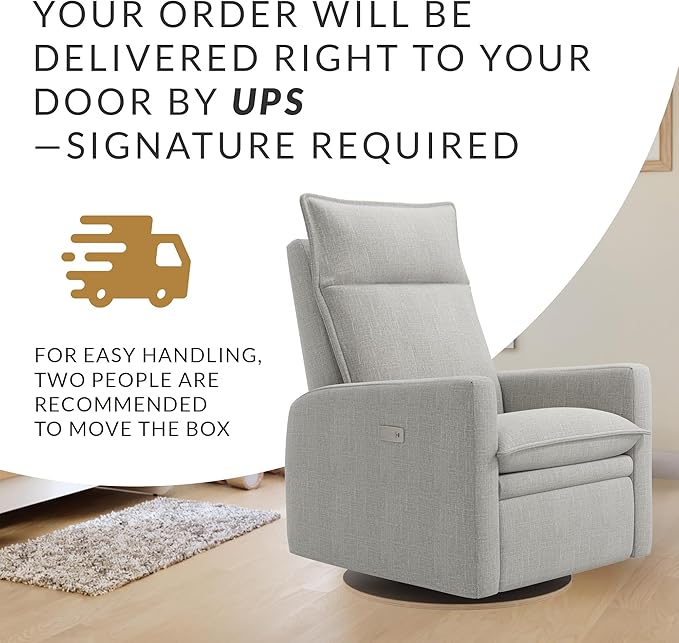 Arya Modern Nursery Chair Glider Recliner with 180° Swivel - Cozy Motorized Reclining Nursing Chair with USB Ports, Gentle Motion, Ergonomic Design, Canadian-Made (Silver Grey/Nubia Fabric)-CubbioJoy