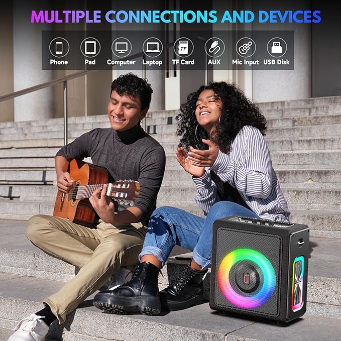 Karaoke Machine, Portable Bluetooth 5.3 Speaker with 2 Wireless Microphones for Adults, PA System with Pitch Correction & Echo Adjustment, Supports TWS/TF Card/USB/AUX/Live for Home Party-CubbioJoy