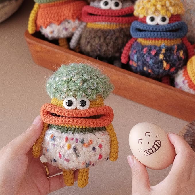 Beegofly Crochet Kits, Crochet Monsters Kit for Experienced Adults and Kids,with Step-by-Step Video Tutorials,Airpods Storage Bag,Handmade Gift,Original Sausage Mouth Monster Egg Bags (Orange)-CubbioJoy