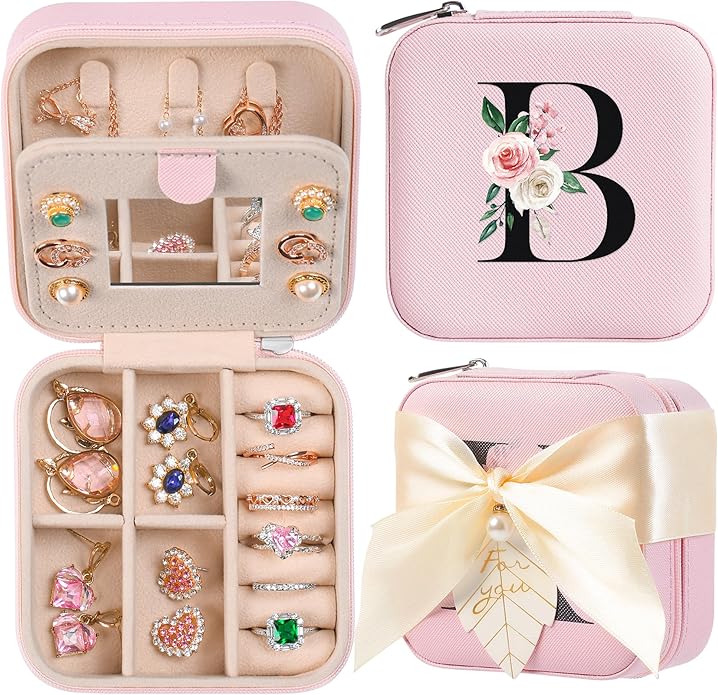 AYGXU Travel Jewelry Box for Women and Girls - Small Case With Initial A-Z - Teacher Gifts-CubbioJoy