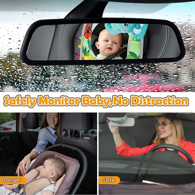 Car Seat Toy, Baby Car Mirror for Rear Facing, Travel Baby Activity Center with Hanging Engaging Toys for Infants Babies 0-6-12-18 Months Boy Girl-CubbioJoy