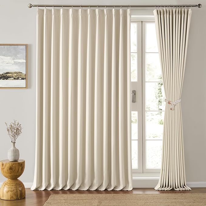 KEQIAOSUOCAI Blackout Sliding Glass Door Curtains 2 Panels Set,80 Inch Wide Room Divider Darkening Window Treatment Unique Hook Track Curtains for Bedroom/Living Room 80 x 96 Inches Long, Cream Beige-CubbioJoy