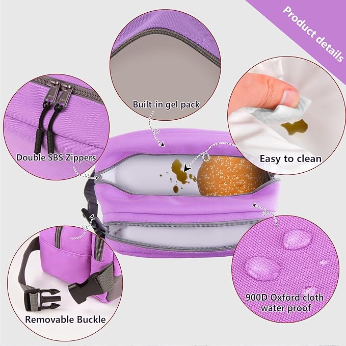 Cerbonny Small Cooler Bag Freezable Lunch Bag, Small Lunch Bag Insulated with Ice Pack, Double Layer Insulated Snack Bag for Work School Trip, Mini Cooler Bag Ideal for Fresh Snacks (Purple Double)-CubbioJoy