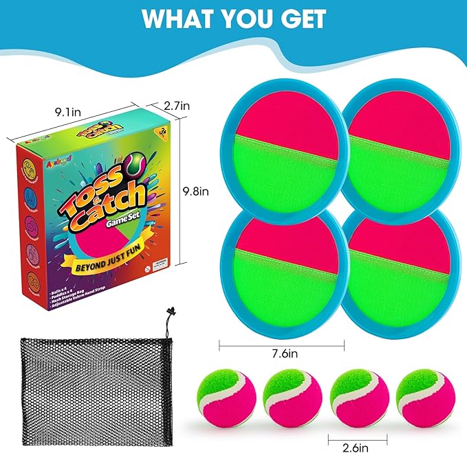 Ayeboovi Toss and Catch Ball Set Beach Toys Pool Toys Outdoor Games Outdoor Toys Yard Games Easter Toys Gifts for Kids Ball and Catch Game with 4 Paddles and 4 Balls [Upgraded Version]-CubbioJoy