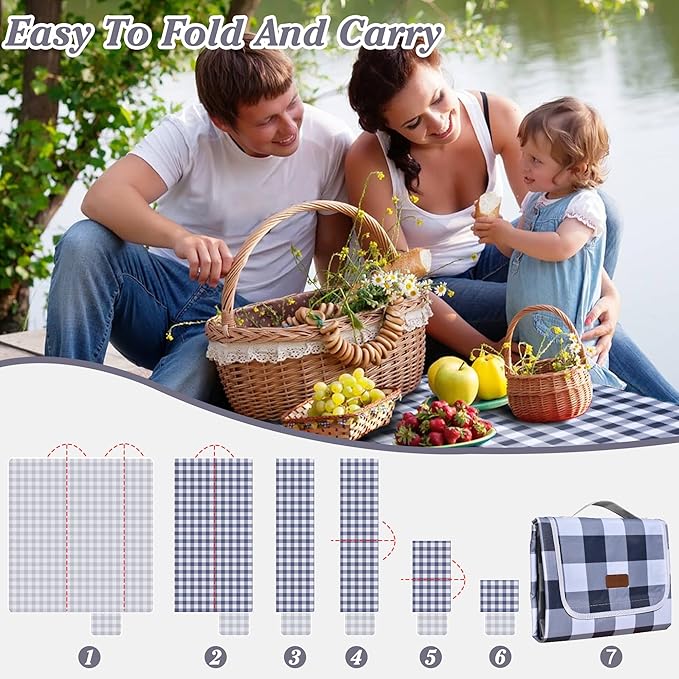 80"x80" Extra Large Waterproof Outdoor Mat - Sandproof Foldable Picnic Blanket for Family Camping, Backyard, Beach Parties - Heavy Duty & Easy Storage (Gray&White)-CubbioJoy