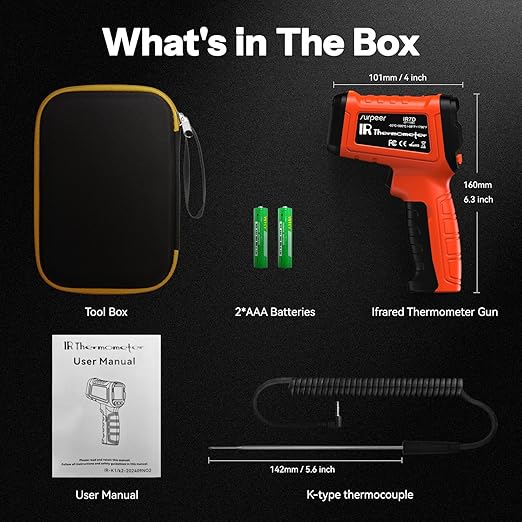 Infrared Thermometer Temperature Gun -58°F to 1796°, 16:1 Non Contact Laser Thermometer Gun with Thermocouple Probe for Humidity, Pizza Oven, Griddle, Ir Temp Gun for Home and Industry Repair-CubbioJoy
