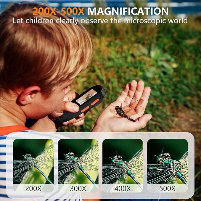 Digital Microscope for Kids, Handheld Microscope with 2.0" IPS Screen,500X,8 Adjustable LEDs,Digital Magnifying Glass for Insect Plant Leaf Observation,Magnifying Glass for Coins Small Fonts-CubbioJoy