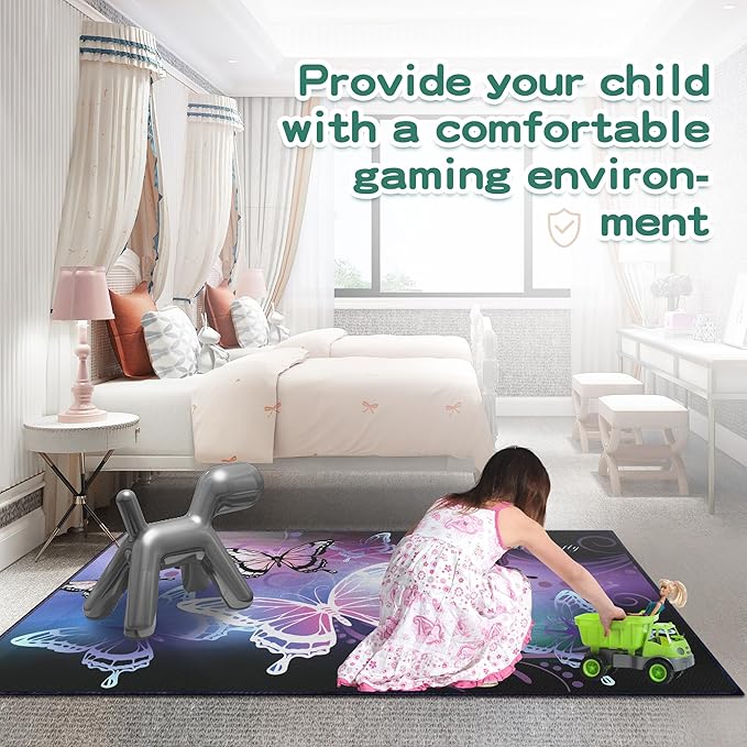 Beautiful Butterfly Fantasy Rug for Playroom Girls Bedroom Colorful Rainbow Butterfly Decor Area Carpet 59"x39" Purple Mat 3D Printed Non-Slip Washable-CubbioJoy