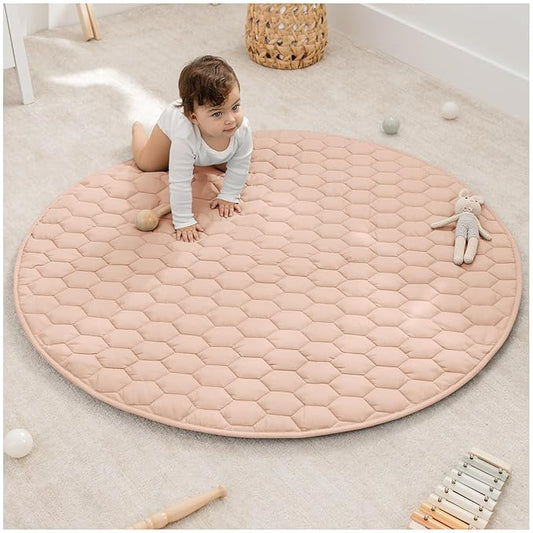 Comfy Cubs Round Kids Play Mat - Medium 48 inches Soft Quilted Baby Floor Mat with Non-Slip Bottom - Plush Design for Toddlers' Playtime and Relaxation - Comfortable and Durable - Blush-CubbioJoy