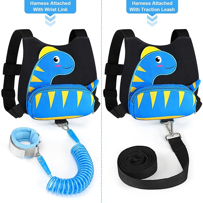 Accmor Toddler Harness Wrist Leash with Anti Lost Wrist Link, Cute Dinosaur Kids Back Pack Child Walking Restraints Holder Straps Belt Tether to Keep Baby Boys Girls Close While Outdoor-CubbioJoy