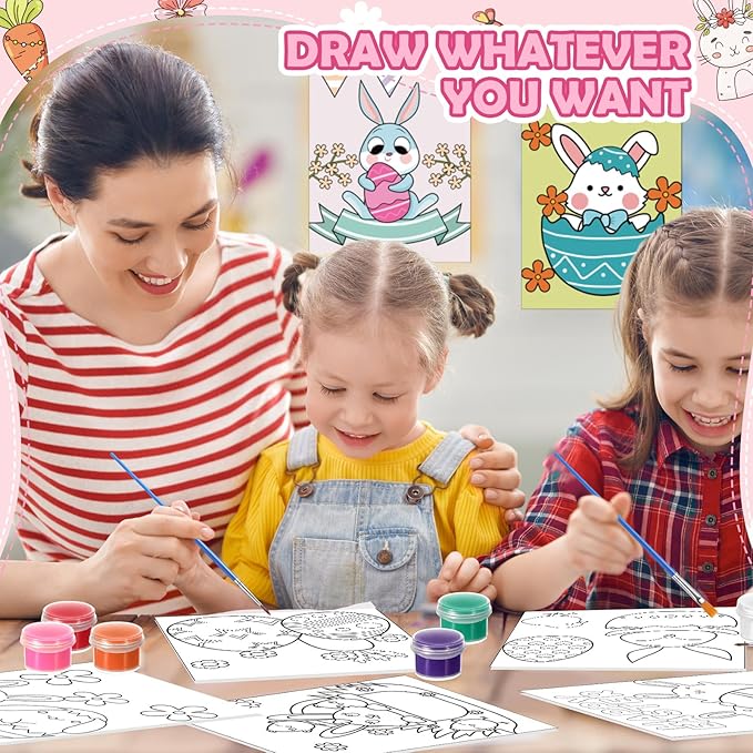 Blosssound 10 Set Pre Printed Canvas Pre Drawn Canvas Painting with Easel Kits 5" x 7" Outline Painting Panels for Beginners, DIY Craft Project, Party Favor, Home Decors(Bunny)-CubbioJoy