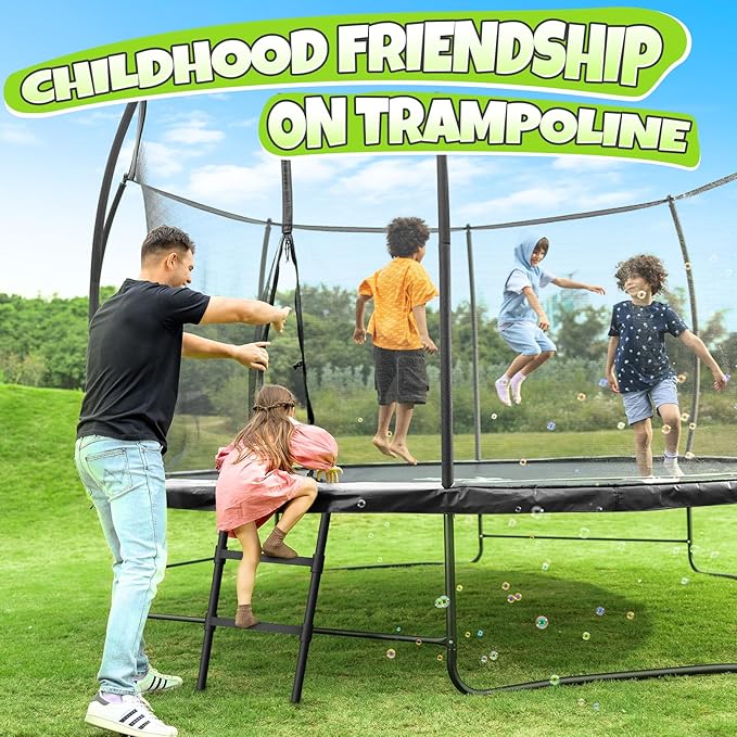 BCAN 8FT 10FT 12FT 14FT 15FT 16FT Recreational Trampoline with Enclosure for Kids Adults, ASTM Approved, Outdoor Trampolines with Ladder for Kids-CubbioJoy