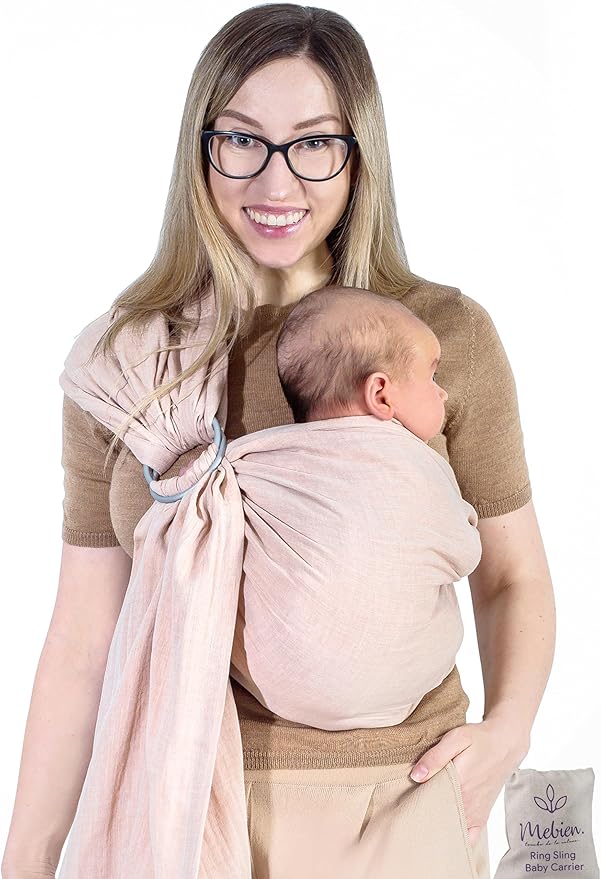 Baby Ring Sling – Breathable 100% Cotton Wrap for Infant Support, Baby Sling Carrier – Adjustable Muslin Fabric, Sunset Rose Baby Sling Wrap - Soft Chest Hold for Travel-CubbioJoy