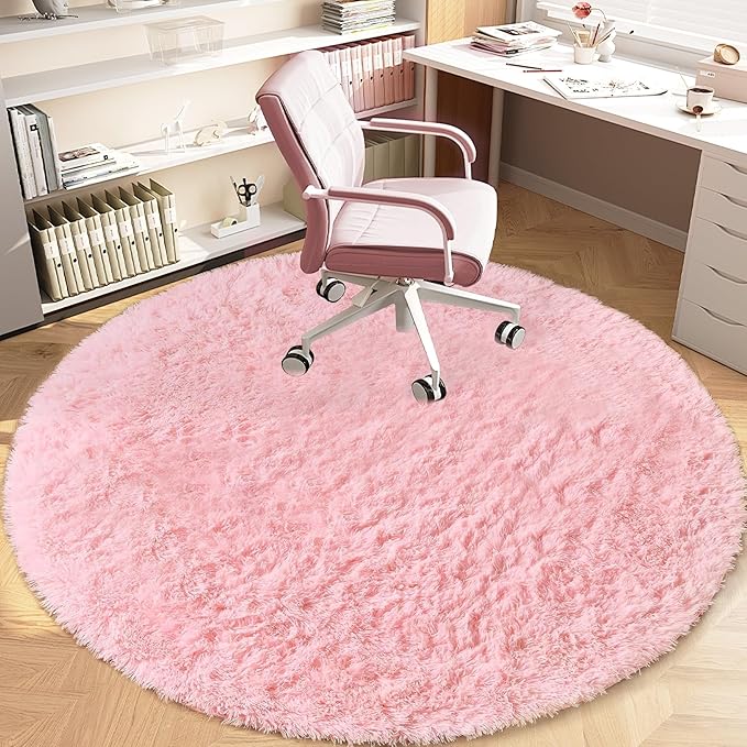 4FT Round Rug for Bedroom: Fluffy Shag Soft Washable Rugs Circle Small Fuzzy Plush Indoor Carpet for Living Room Nursery Playroom Dorm Kids Girls Boys Room (Pink, 4'x4')-CubbioJoy