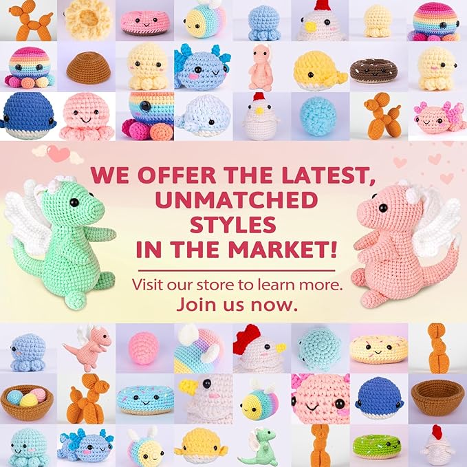 Crochetta Crochet Kit for Beginner, Crochet Starter Kit w Step-by-Step Video Tutorials, Crochet Kit for Beginners, Beginner Crochet Kit for Adults Kids Women Men Complete Kit Included (2 Dragons)-CubbioJoy