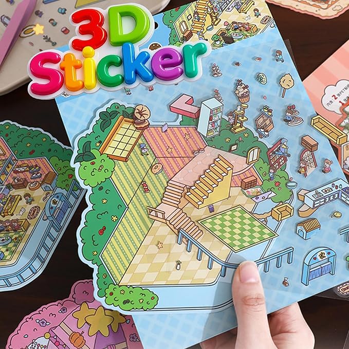 DIY 3D Sticker Scene，8 Sets Pack（600+） Large-Sized, Reusable Sticker Book, Cute Sets for Free Combination, Waterproof for Anywhere, Crafts Party Favors Birthday Gift-CubbioJoy