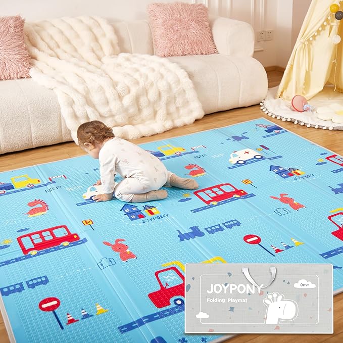 Baby Play Mat, Foldable Play Mats for Babies and Toddlers, Waterproof & Anti-Slip Baby Floor Mat for Tummy Time, Baby Mat for Floor with Travel Bag for Indoor Outdoor 71x59x0.4 inches-CubbioJoy