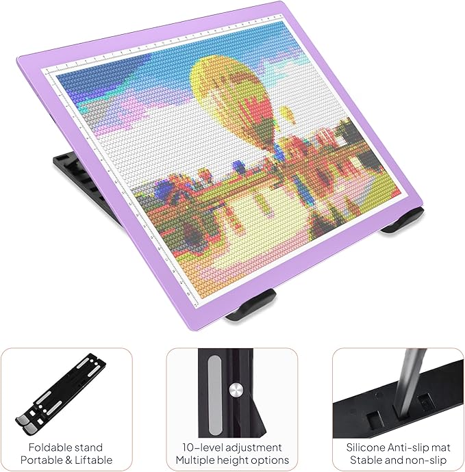 iVyne Corded A4 Light Pad for Diamond Painting & Art Projects – LED Light Board with Diamond Art Accessories – Ultra-Thin & Portable Diamond Dot Light Board, Perfect for Artists - Purple-CubbioJoy