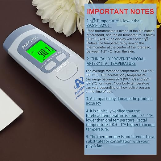 Amplim Medical Grade Forehead Thermometer for Adults, Kids, Baby, Non-Contact Digital Infrared Thermometer, Instant Read, Accurate & Fast Fever Detection, for Home, Clinic, Office Use-CubbioJoy