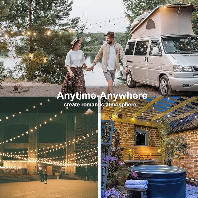 25Ft LED Outdoor String Lights Waterproof, Commercial Grade Patio String Lights with 27 G40 Warm White Bulbs, Hanging Outdoor Light for Backyard Wedding Garden Party Christmas Decorations-Black-CubbioJoy