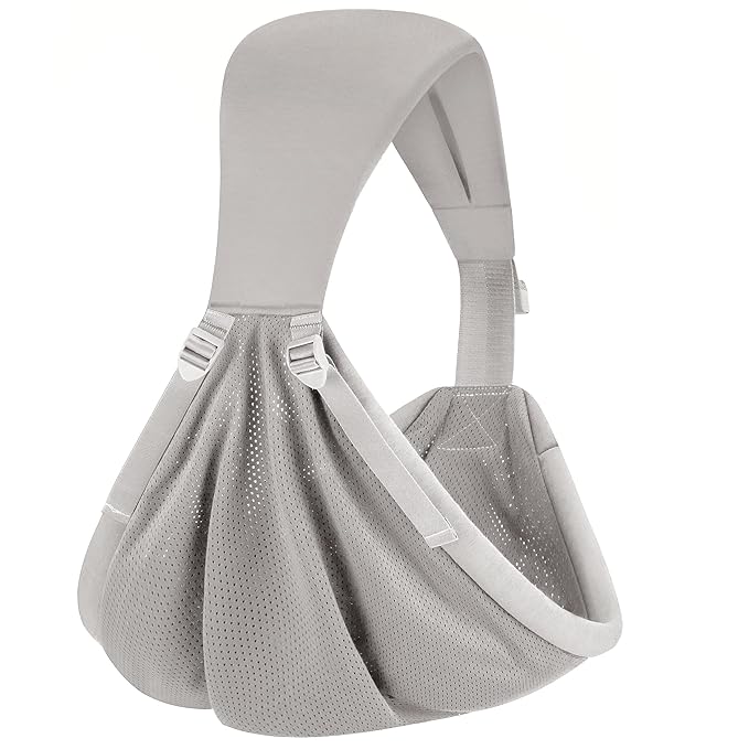 Baby Sling Carrier,Baby Carrier Newborn to Toddler,Toddler Carrier,Portable Lightweight & Spreadable Shoulder Straps (Light Grey)-CubbioJoy