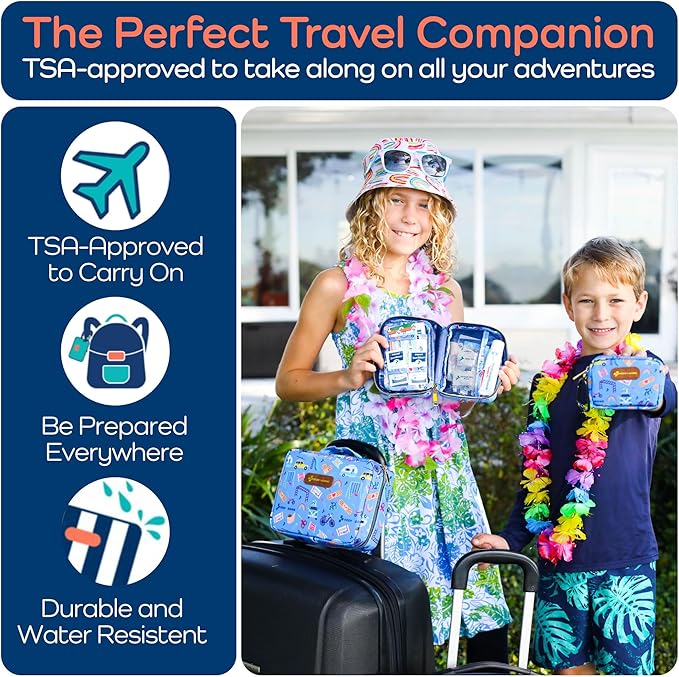 KeepGoing Small Travel First Aid Kit Kids – 60 Pc. Mini First Aid Kit for Purse, Diaper Bag, & Backpack with Latex-Free Bandages – 4 Oz., & 4.5 x 3.5 x 2 in, TSA-Approved-CubbioJoy