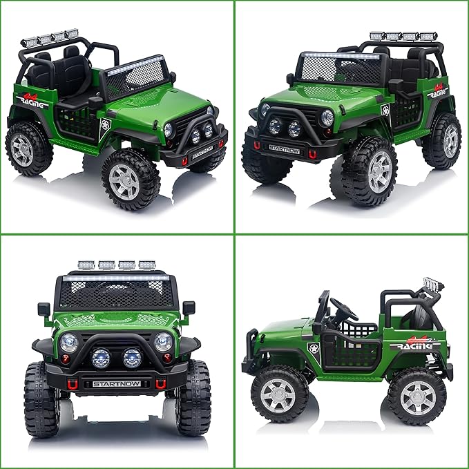 24V 4WD Ride on Truck Car w/800W Motors, Gift Flower, Remote Control, 2 Seaters, Light Bar, 3 Speeds, Pop Music, Power Four Wheels, 24 Volt Ride on Toy Car for Big Kids, Green-CubbioJoy