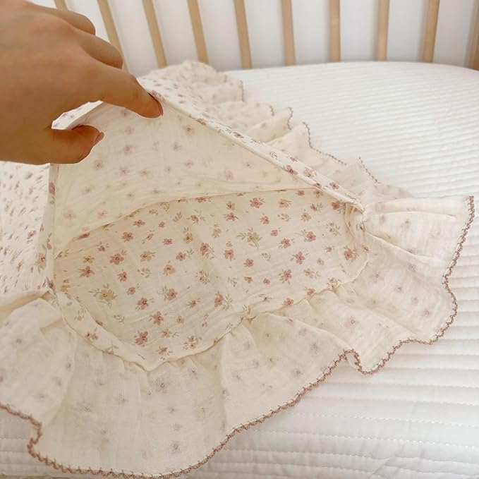 BuLuTu 2-Layer Cotton Muslin Toddler Pillowcases for Girls Boys Floral Pillow Cover Decorative Pillow Cases Gauze Cotton Small Pillow Protector for Crib, Envelope Closure, 14"x20",1 pc-CubbioJoy