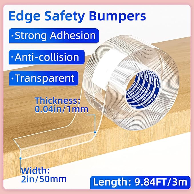 Clear Soft Corner Protectors for Furniture Strip,2in x9.84FT,Sharp Edge & Table Bumper,Window Edge,Wall Protector, Soft Corner Guards Safe for Proof,Table Corner Protectors in Family-CubbioJoy