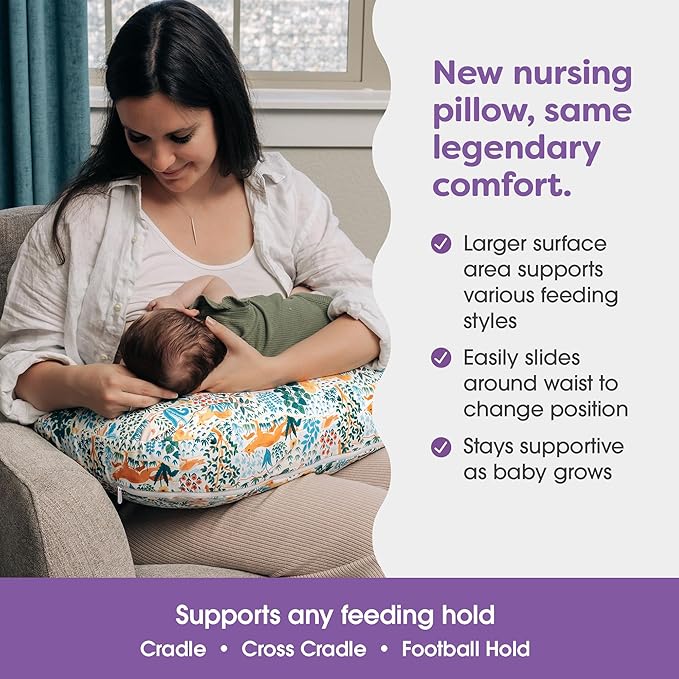 Boppy Nursing Pillow - Ergonomic Bottle & Breastfeeding Pillow with High, Firm, Large Area, Water-Repellent Cushion with Washable Cover; Baby Safety Alliance Verified - Colorful Forest Animals-CubbioJoy